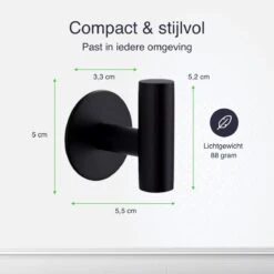 EAVY 2 Stuks Zelfklevende Handdoekhaakjes - Handdoekhouders - Plakhaakjes - Zwart -Badkamer Wijs 1200x1200 1892