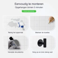 EAVY 2 Stuks Zelfklevende Handdoekhaakjes - Handdoekhouders - Plakhaakjes - Zwart -Badkamer Wijs 1200x1200 1893