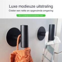 EAVY 2 Stuks Zelfklevende Handdoekhaakjes - Handdoekhouders - Plakhaakjes - Zwart -Badkamer Wijs 1200x1200 1895