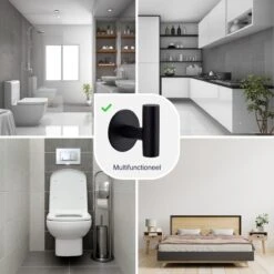 EAVY 2 Stuks Zelfklevende Handdoekhaakjes - Handdoekhouders - Plakhaakjes - Zwart -Badkamer Wijs 1200x1200 1896