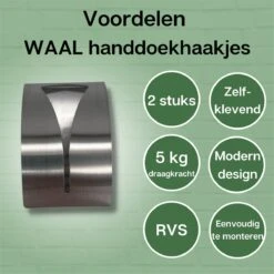 Waal© 2 Stuks RVS Handdoekhouders Zilver - Zelfklevend - Handdoek Klem - Handdoek Haak -Badkamer Wijs 1200x1200 1910
