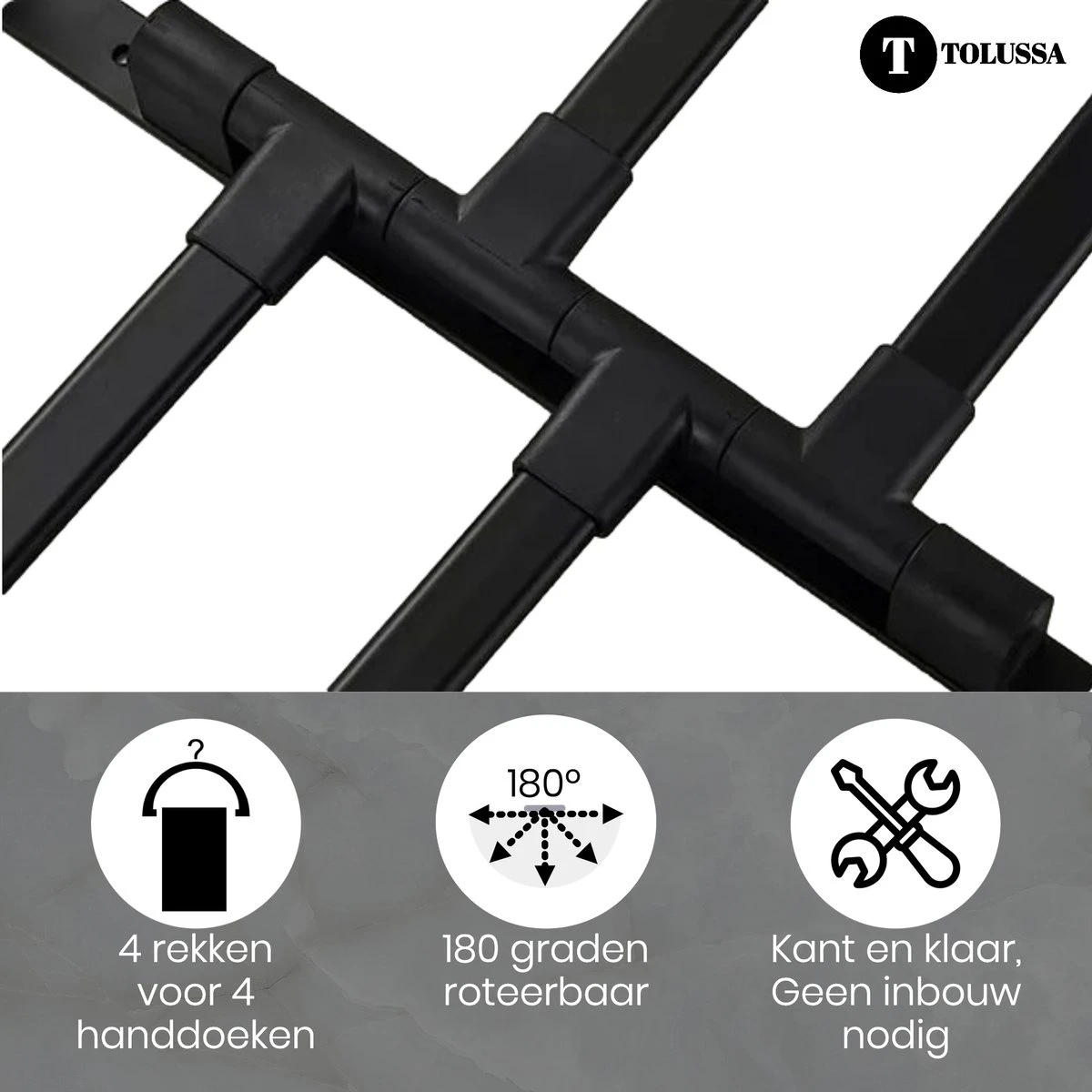 Tolussa Handdoekrek Badkamer Zwart - 38 CM - Handdoekhouder Zwart - Handdoekenrek Badkamer - Draaibaar 11 Tolussa Handdoekrek Badkamer Zwart - 38 CM - Handdoekhouder Zwart - Handdoekenrek Badkamer - Draaibaar - Afbeelding 9