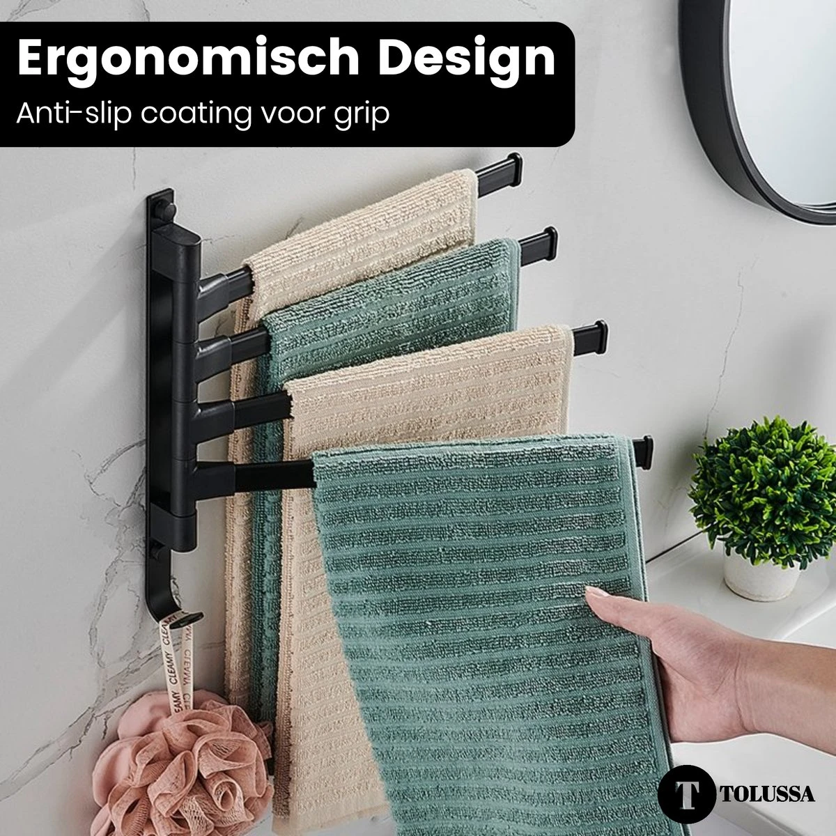 Tolussa Handdoekrek Badkamer Zwart - 38 CM - Handdoekhouder Zwart - Handdoekenrek Badkamer - Draaibaar 13 Tolussa Handdoekrek Badkamer Zwart - 38 CM - Handdoekhouder Zwart - Handdoekenrek Badkamer - Draaibaar - Afbeelding 11