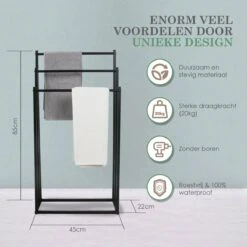 MIRI Handdoekrek – Handdoekhouder – Vrijstaand – Zwart – Staand – Metaal – 3 Rails – Zonder Boren – Badkamer / Keuken 10 MIRI Handdoekrek – Handdoekhouder – Vrijstaand – Zwart – Staand – Metaal – 3 Rails – Zonder Boren – Badkamer / Keuken -Badkamer Wijs 1200x1200 2014