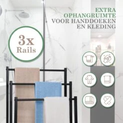 MIRI Handdoekrek – Handdoekhouder – Vrijstaand – Zwart – Staand – Metaal – 3 Rails – Zonder Boren – Badkamer / Keuken 13 MIRI Handdoekrek – Handdoekhouder – Vrijstaand – Zwart – Staand – Metaal – 3 Rails – Zonder Boren – Badkamer / Keuken -Badkamer Wijs 1200x1200 2017