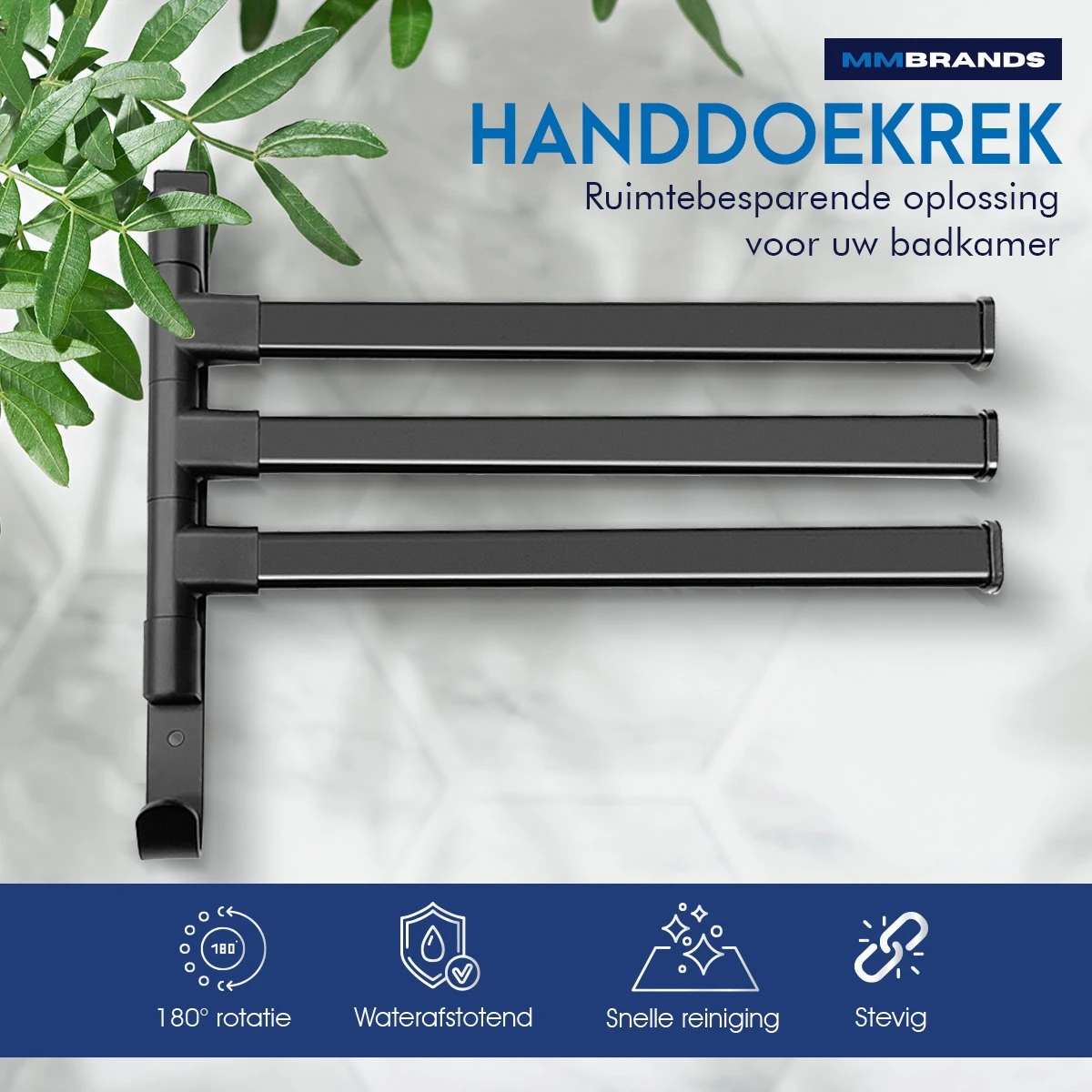 MM Brands Handdoekrek - Handdoekhouder - Badkamer Accessoires - Zelfklevend Handdoekenrek - 3-delig - Zwart - 24 X 6 X 1 CM 5 MM Brands Handdoekrek - Handdoekhouder - Badkamer Accessoires - Zelfklevend Handdoekenrek - 3-delig - Zwart - 24 X 6 X 1 CM - Afbeelding 3