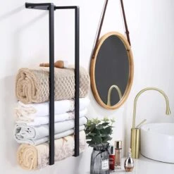 Handdoekrek - 70 Cm - RVS - Handdoekhouder BaderiQ Paris Large - MODEL 2023 - Schroeven Of Plakken - Handdoekenhouders - Handdoekhaak - Handdoek Organizer - Rvs Mat Zwart Poedercoating - Large H70xB20xD14 - Ook Beschikbaar In 40 Cm -Badkamer Wijs 1200x1200 2026