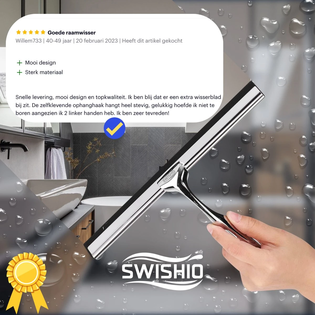 Douchewisser Met Ophangsysteem - Raamwisser - Raamtrekker - RVS - Extra Siliconen Strip 6 Douchewisser Met Ophangsysteem - Raamwisser - Raamtrekker - RVS - Extra Siliconen Strip - Afbeelding 4