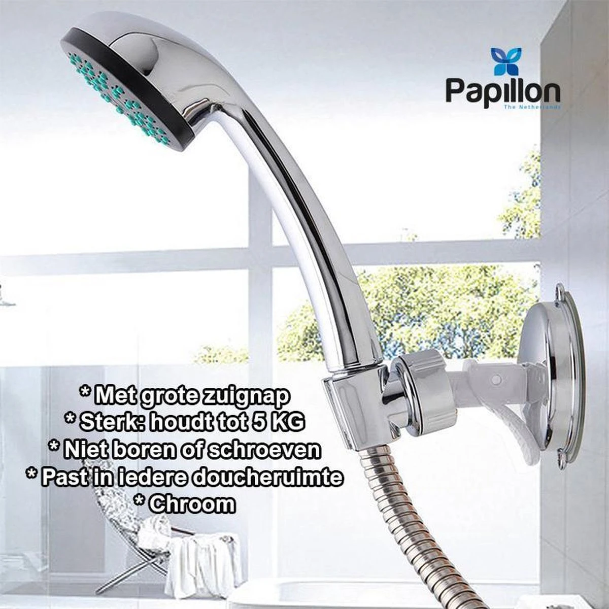 Merkloos Douchekophouder - Grote Zuignap - Klik&Vast - Draaibaar - Chroom 5 Merkloos Douchekophouder - Grote Zuignap - Klik&Vast - Draaibaar - Chroom - Afbeelding 3