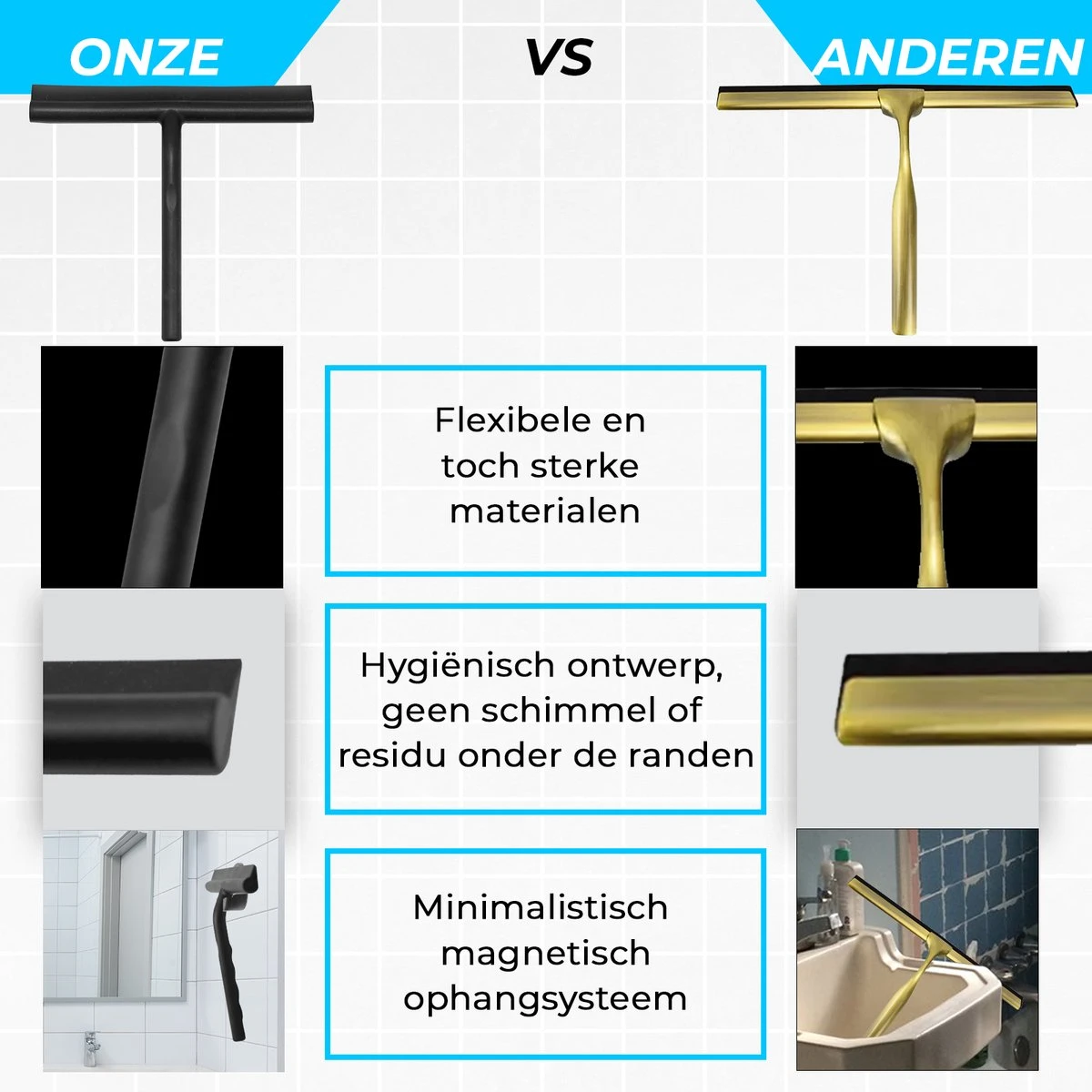 Minismus Extra Brede Douchewisser Met Magneethouder Ophangsysteem Ophanghaak - 33 Cm Breed - Zwart 7 Minismus Extra Brede Douchewisser Met Magneethouder Ophangsysteem Ophanghaak - 33 Cm Breed - Zwart - Afbeelding 5