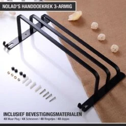 Nolad® Handdoekrek 3-armig - Handdoekhouder - Handdoekenrek - Zwart -Badkamer Wijs 1200x1200 209
