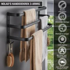 Nolad® Handdoekrek 3-armig - Handdoekhouder - Handdoekenrek - Zwart -Badkamer Wijs 1200x1200 212