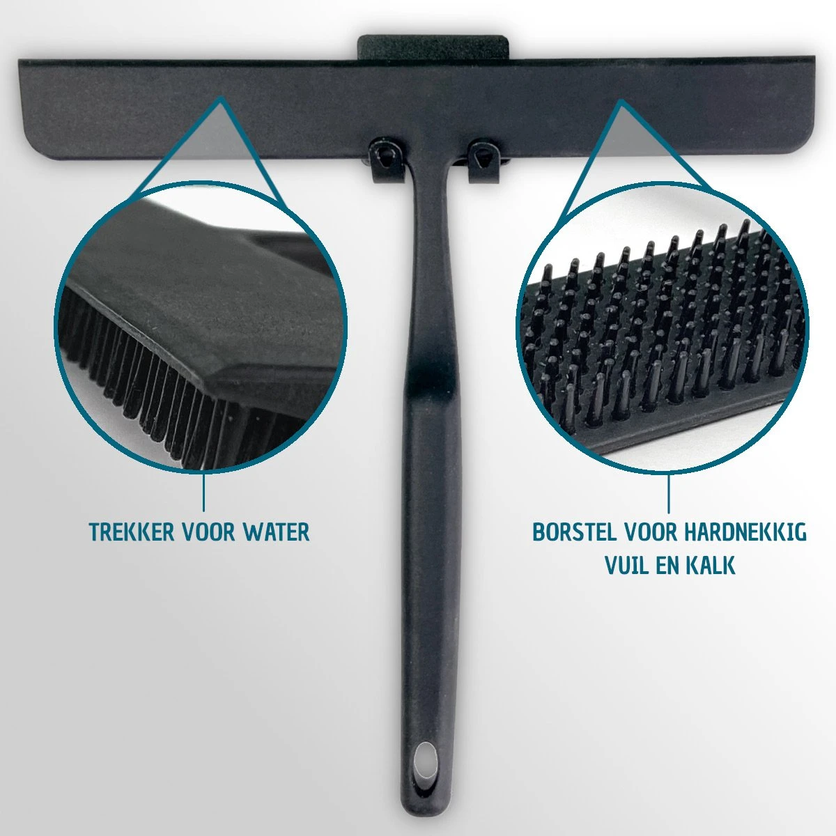 Vannons - Douchewisser Zwart - Douche Trekker Met Zelfklevende Ophanghaak - Met Borstel - Siliconen - Zwart 6 Vannons - Douchewisser Zwart - Douche Trekker Met Zelfklevende Ophanghaak - Met Borstel - Siliconen - Zwart - Afbeelding 4