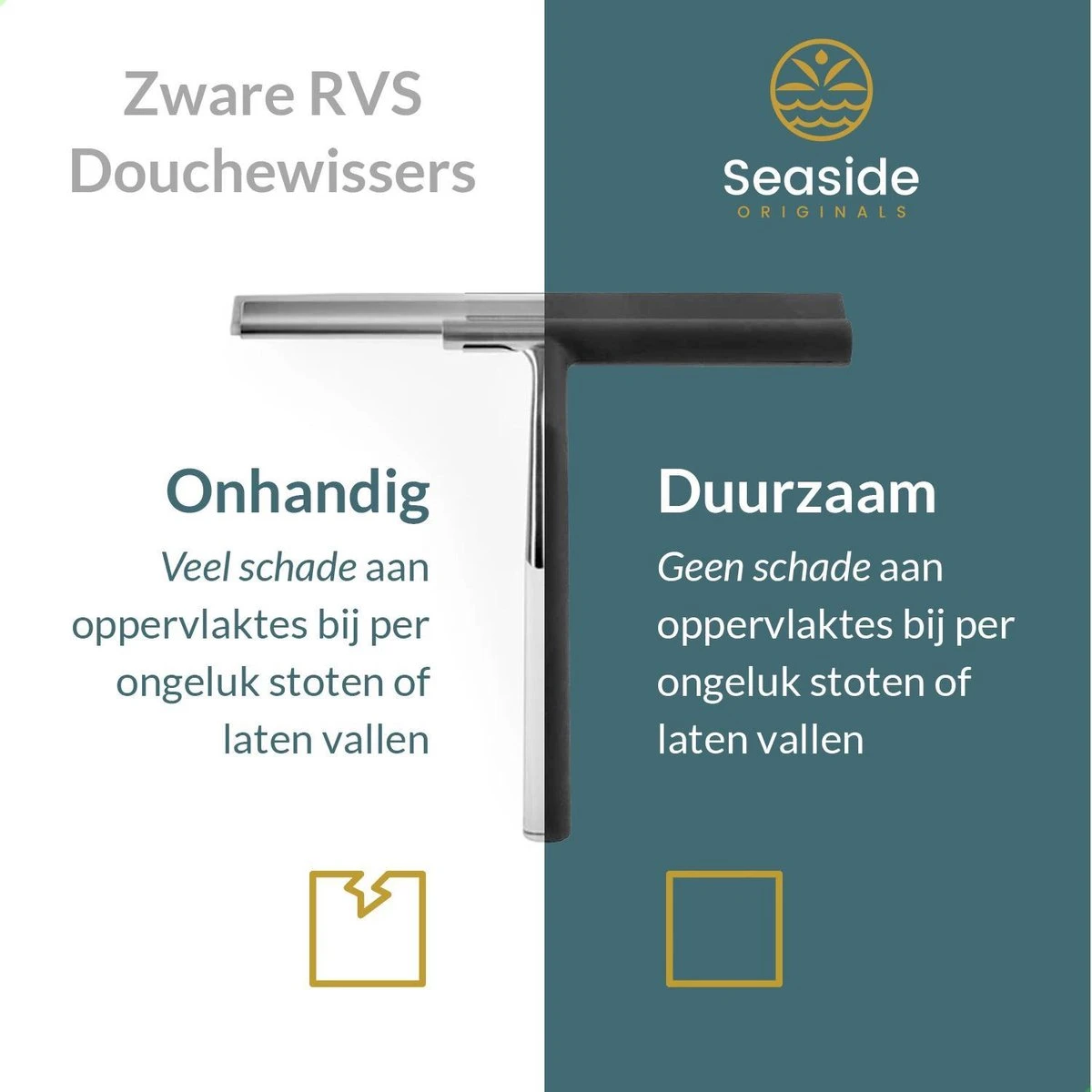 Seaside Originals Luxe Douchewisser Zwart Met Ophangsysteem En Opbergzakje - Raamwisser - Douchetrekker - Raamtrekker - Antislip - Badkamer Accessoires 5 Seaside Originals Luxe Douchewisser Zwart Met Ophangsysteem En Opbergzakje - Raamwisser - Douchetrekker - Raamtrekker - Antislip - Badkamer Accessoires - Afbeelding 3