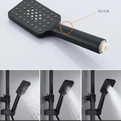 Merkloos Compleet Douchesysteem | ABS Doucheset | Mat Zwarte Hoofddouche En Handdouche | Vierkante Regendouche Voor Badkamer | Verstelbaar | Temperatuur Display | 360° Draaibaar -Badkamer Wijs 1200x1200 214