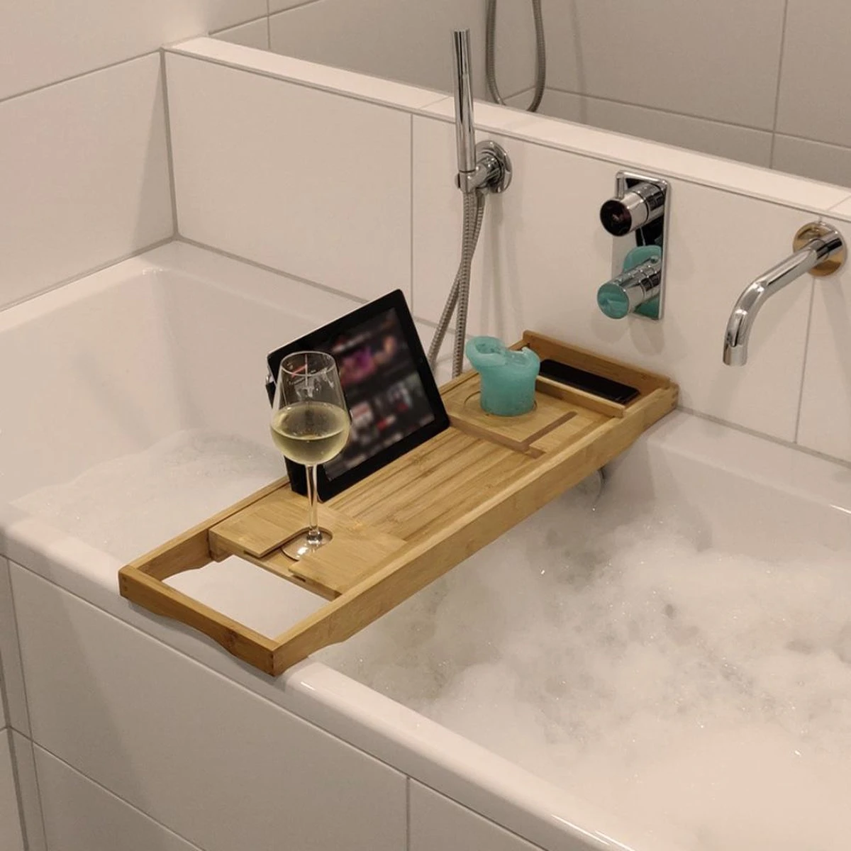 IVOL Badplank Bamboe - Badplank Hout Met Badrek Houders - Uitschuifbaar - 75 Tot 110 Cm 10 IVOL Badplank Bamboe - Badplank Hout Met Badrek Houders - Uitschuifbaar - 75 Tot 110 Cm - Afbeelding 8