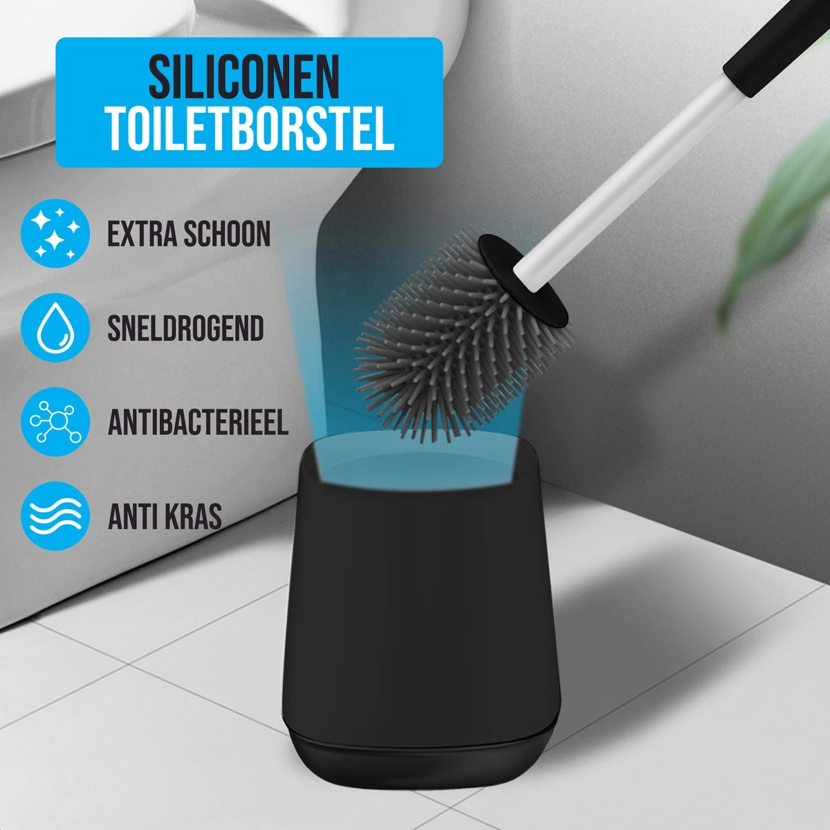 Strex Toiletborstel Siliconen Met Houder Zwart - Sneldrogend, Hygiënisch & Antibacteriële Werking - WC Borstel - Toilet Borstel Houder 4 Strex Toiletborstel Siliconen Met Houder Zwart - Sneldrogend, Hygiënisch & Antibacteriële Werking - WC Borstel - Toilet Borstel Houder - Afbeelding 2