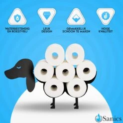 Sanics Reserverolhouder Vrijstaand - Hangend - Wandhouder - Hond - Zwart - Dier -Badkamer Wijs 1200x1200 2227