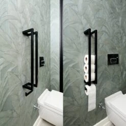 Homestic© - WC Rolhouder Zwart - Balto Industrieel Toiletrolhouder Zonder Boren - Robuuste Toiletrolhouder Met Opslag Voor WC Papier - 70x12x10 CM - Roestvrij Staal - Wit -Badkamer Wijs 1200x1200 2300