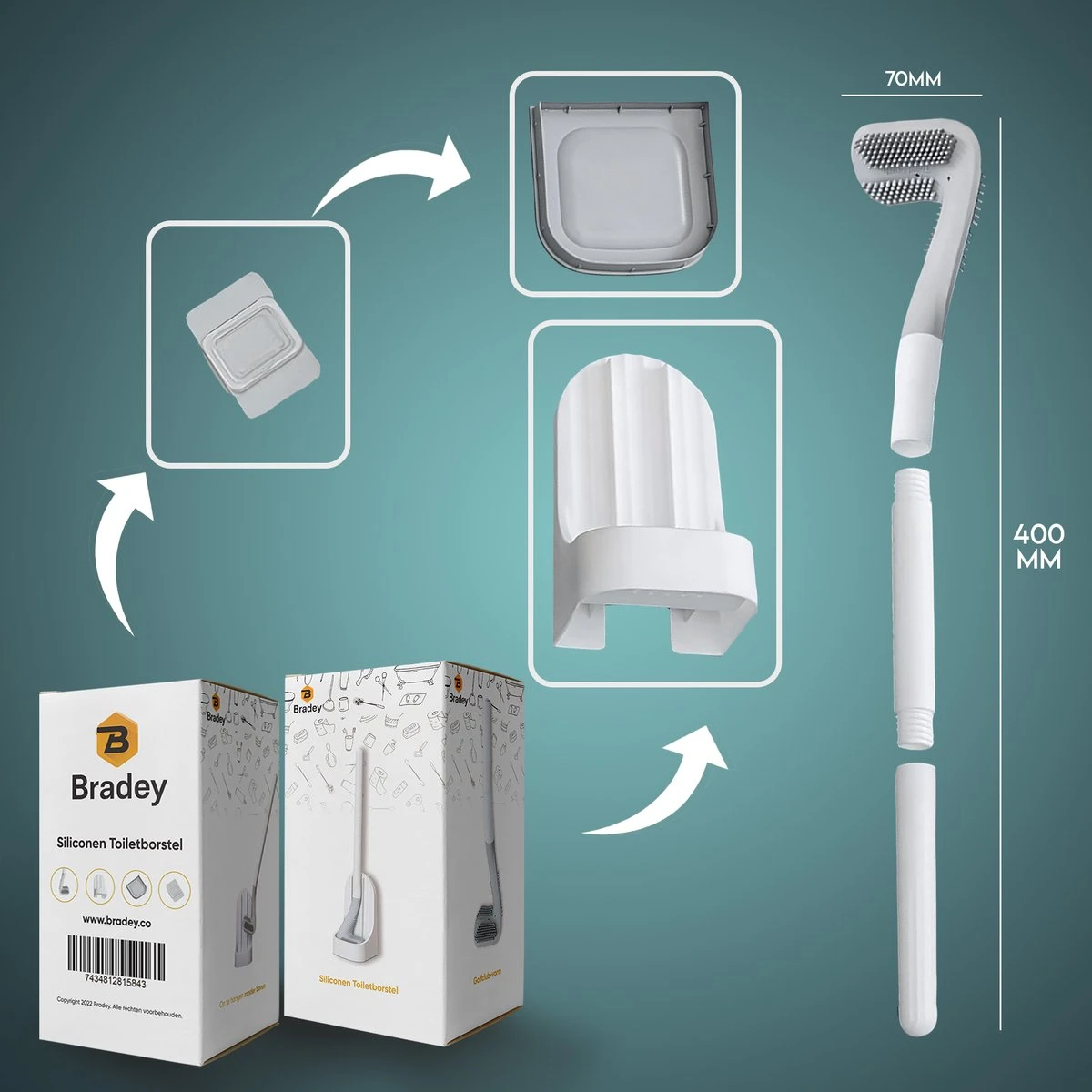 Bradey Toiletborstel Siliconen - WC Borstel Met Houder - Optimale Hygiëne - Golfclub-vorm - Komt In Alle Hoeken 13 Bradey Toiletborstel Siliconen - WC Borstel Met Houder - Optimale Hygiëne - Golfclub-vorm - Komt In Alle Hoeken - Afbeelding 11