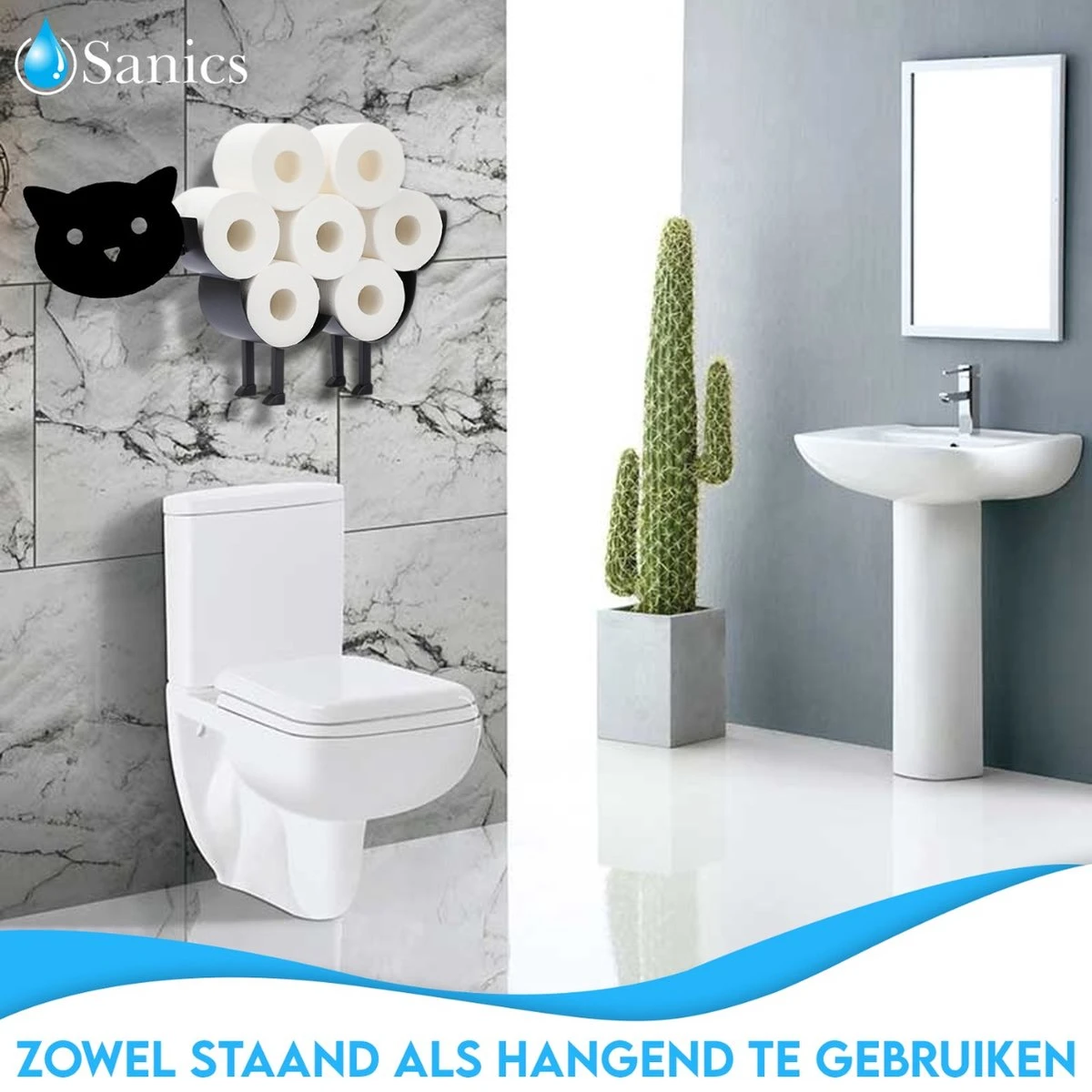 Sanics Reserverolhouder Vrijstaand - Hangend - Wandhouder - Kat - Zwart 5 Sanics Reserverolhouder Vrijstaand - Hangend - Wandhouder - Kat - Zwart - Afbeelding 3