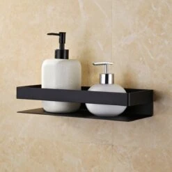 Merkloos Doucherek- Douchemand- Badkamerrek- Badkamer Organiser- Badkamer Organizer-Rekje Voor In De Douche- Badkamer Plank-Rekje Voor Shampoo- RVS- Zonder Boren- Zelfklevend- Rechthoek Vorm- Met Of Zonder Schroeven- Ophangbaar- Met Lijm- 20 Cm- Zwart -Badkamer Wijs 1200x1200 2393