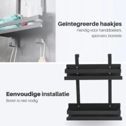 Doucherek Hangend - Ophangbaar Doucherek Matzwart - Twee Lagen - Badkamerrek - Doucherek Zonder Boren - 2 Laags - Badkamer Accessoires -Badkamer Wijs 1200x1200 2399