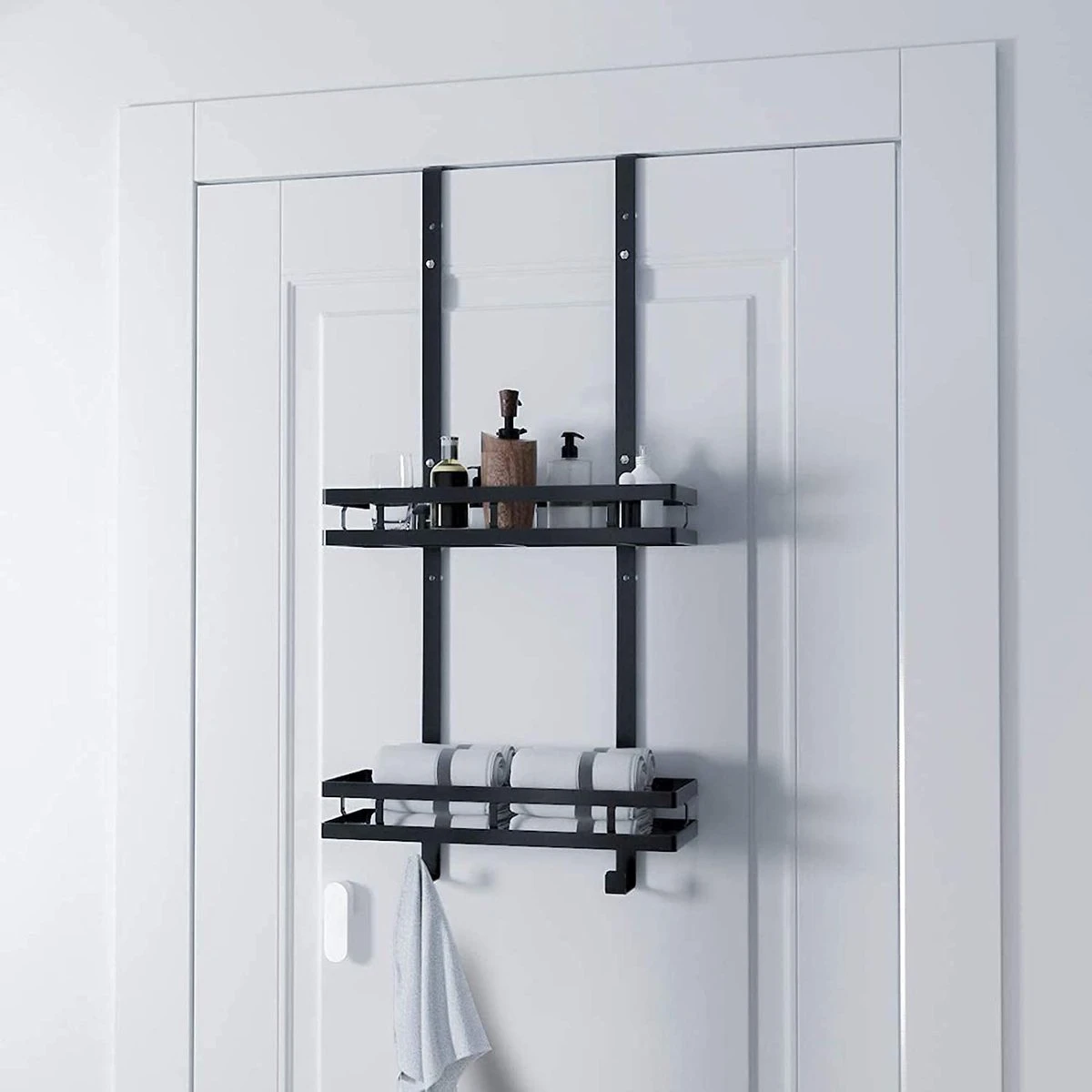 Souiri Doucherek - Stainless Doucherek - Zonder Boren - Doucherek Zwart - Doucherek Hangend - Badkamer Accessoires - RVS - 2 Laags 4 Souiri Doucherek - Stainless Doucherek - Zonder Boren - Doucherek Zwart - Doucherek Hangend - Badkamer Accessoires - RVS - 2 Laags - Afbeelding 2