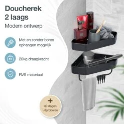 ACE Goods® Doucherek Zwart Hangend – Badkamerrek – Doucherek 2 Laags – Badkamerrekje Hoekrek Douche – Inclusief Haakjes 12 ACE Goods® Doucherek Zwart Hangend – Badkamerrek – Doucherek 2 Laags – Badkamerrekje Hoekrek Douche – Inclusief Haakjes -Badkamer Wijs 1200x1200 2419
