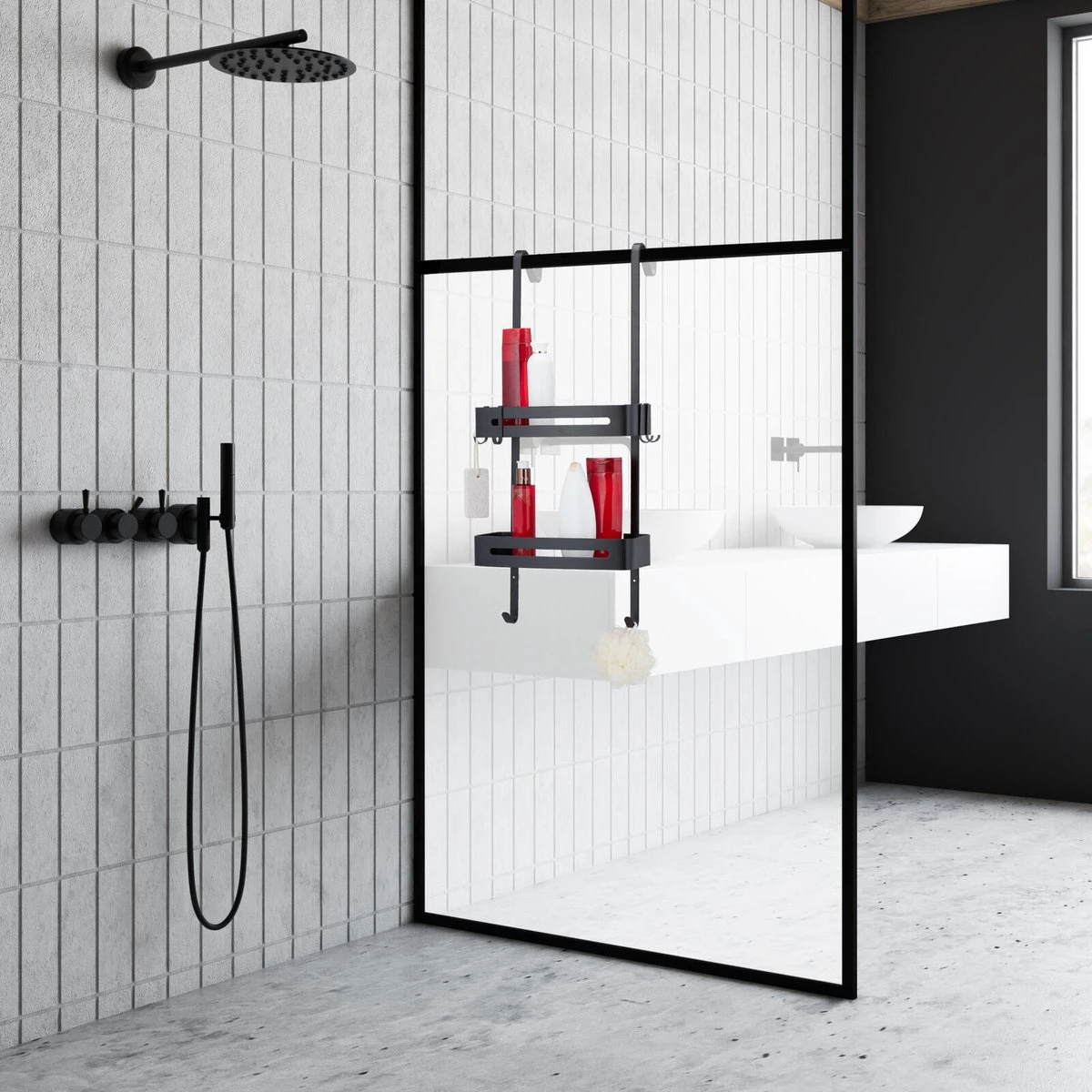 SIAFOSS Doucherek Zonder Boren Doucherek Hangend - 100% Stevig - 100% RVS - Hangend Badkamerrekje - Doucherek Aan Douchewand - Badkamer Accessoires - RVS Zwart - 2 Laags - Douchemand 7 SIAFOSS Doucherek Zonder Boren Doucherek Hangend - 100% Stevig - 100% RVS - Hangend Badkamerrekje - Doucherek Aan Douchewand - Badkamer Accessoires - RVS Zwart - 2 Laags - Douchemand - Afbeelding 5