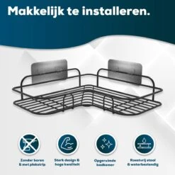 Via Fectio® Doucherek Zonder Boren - Badkameraccessoires - Hangend - Zwart - RVS - 26,5x26,5x6cm -Badkamer Wijs 1200x1200 2437