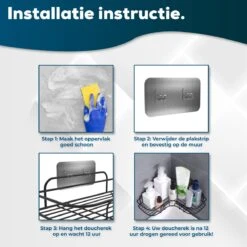 Via Fectio® Doucherek Zonder Boren - Badkameraccessoires - Hangend - Zwart - RVS - 26,5x26,5x6cm -Badkamer Wijs 1200x1200 2439