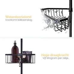 Goliving Doucherek - Doucherek Zonder Boren - Telescopisch Doucherek - Voor Plafonds Tot 2.9m Hoog - Zwart -Badkamer Wijs 1200x1200 2451