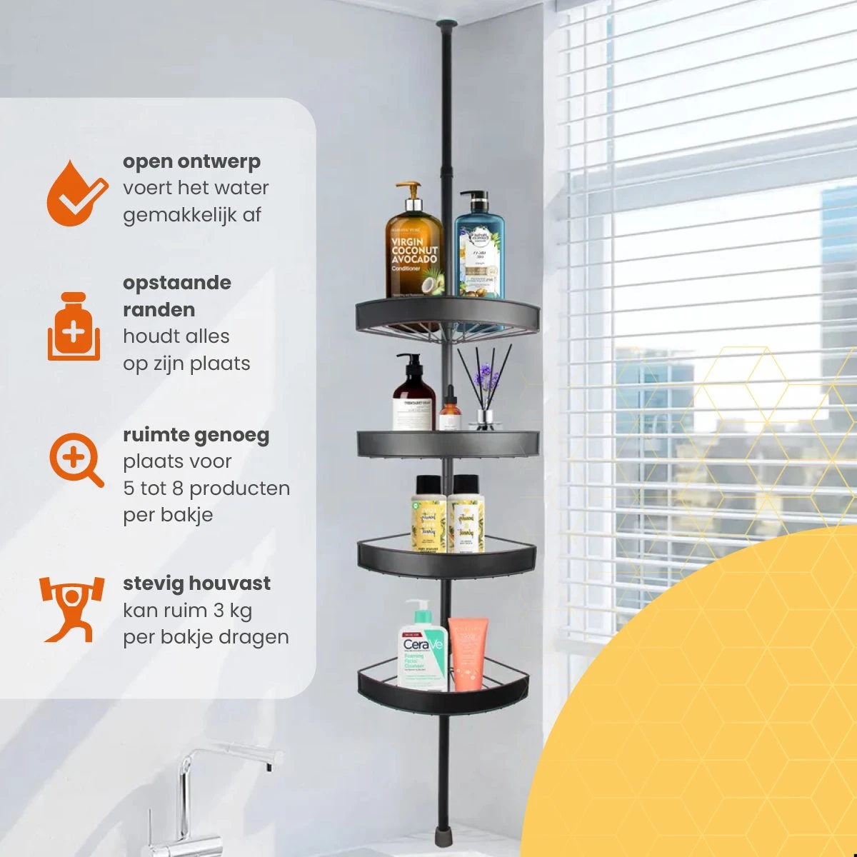 Goliving Doucherek - Doucherek Zonder Boren - Telescopisch Doucherek - Voor Plafonds Tot 2.9m Hoog - Dicht Design - Zwart 6 Goliving Doucherek - Doucherek Zonder Boren - Telescopisch Doucherek - Voor Plafonds Tot 2.9m Hoog - Dicht Design - Zwart - Afbeelding 4