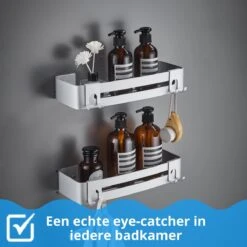 BrandtBergkamp RVS Doucherek 2 Laags – Zonder Boren – Doucherekje Hangend – Badkamerrek Zilver -Badkamer Wijs 1200x1200 2461