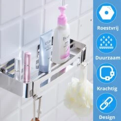 BrandtBergkamp RVS Doucherek 2 Laags – Zonder Boren – Doucherekje Hangend – Badkamerrek Zilver -Badkamer Wijs 1200x1200 2462