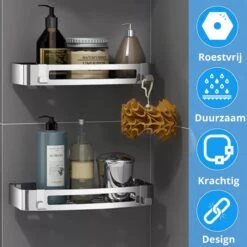 BrandtBergkamp RVS Doucherek 2 Laags – Zonder Boren – Doucherekje Hangend – Badkamerrek Zilver -Badkamer Wijs 1200x1200 2463