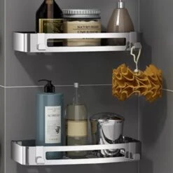 BrandtBergkamp RVS Doucherek 2 Laags – Zonder Boren – Doucherekje Hangend – Badkamerrek Zilver -Badkamer Wijs 1200x1200 2465