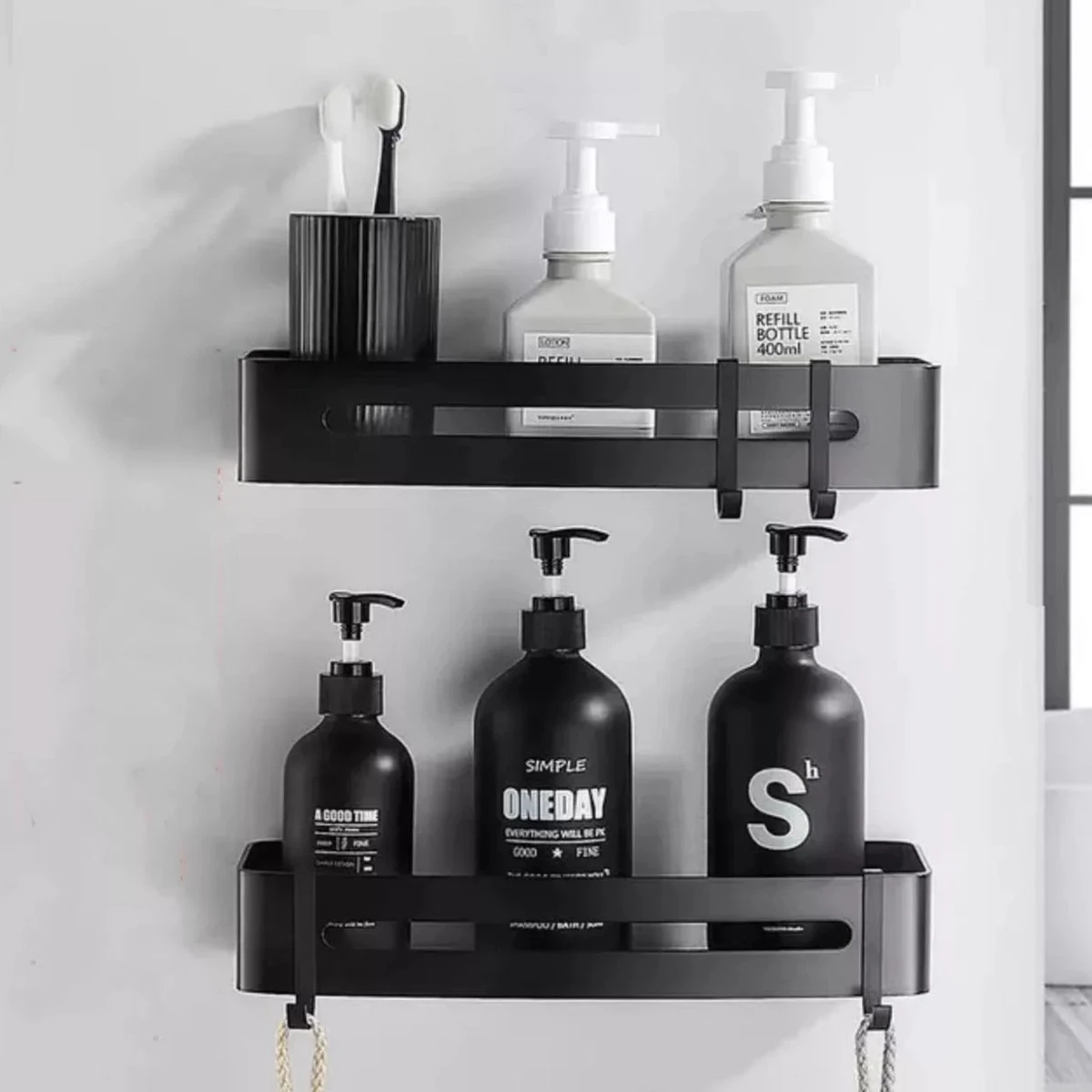 BrandtBergkamp RVS Doucherek 2 Laags – Zonder Boren – Doucherekje Hangend – Badkamerrek Zwart 5 BrandtBergkamp RVS Doucherek 2 Laags – Zonder Boren – Doucherekje Hangend – Badkamerrek Zwart - Afbeelding 3