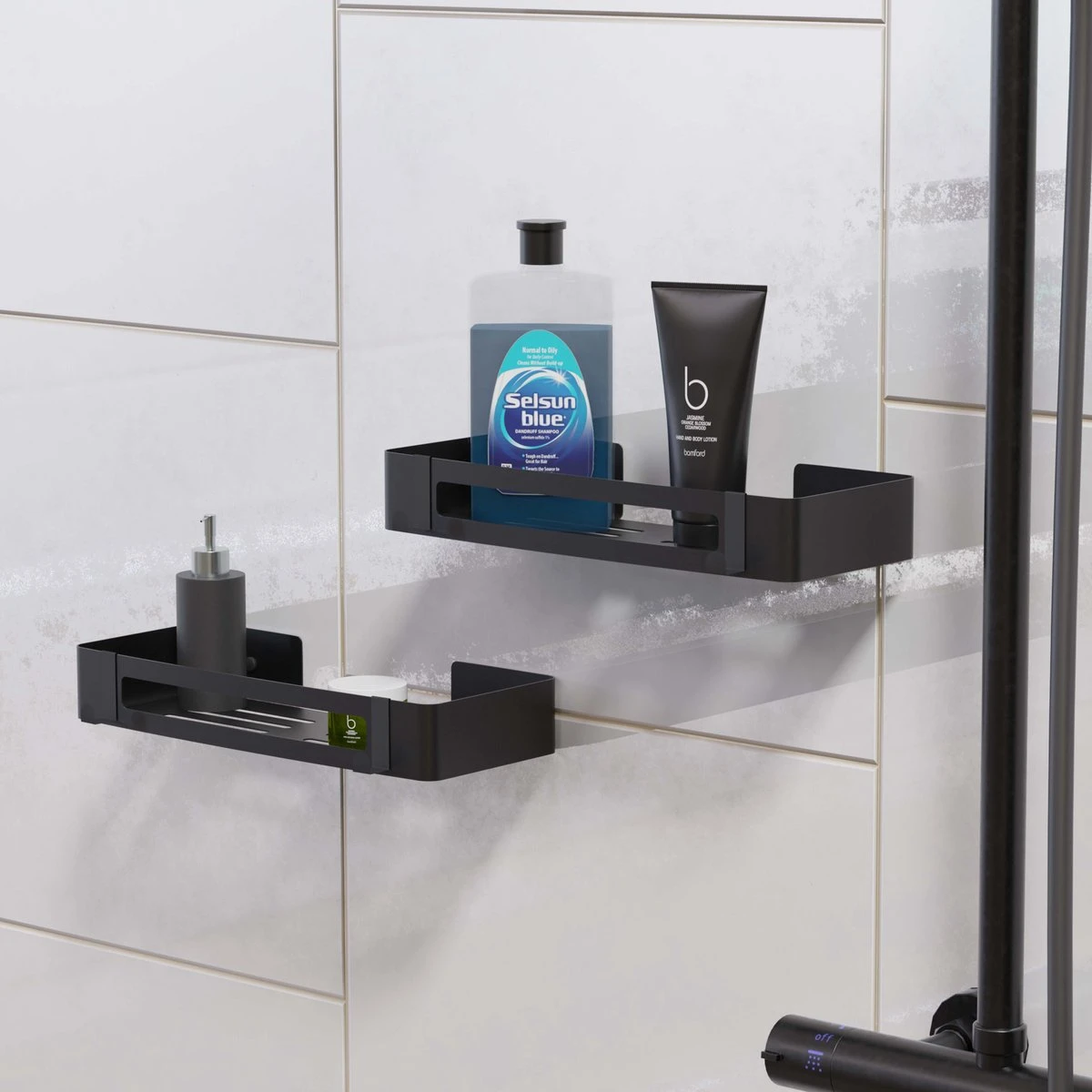 BrandtBergkamp RVS Doucherek 2 Laags – Zonder Boren – Doucherekje Hangend – Badkamerrek Zwart 11 BrandtBergkamp RVS Doucherek 2 Laags – Zonder Boren – Doucherekje Hangend – Badkamerrek Zwart - Afbeelding 9