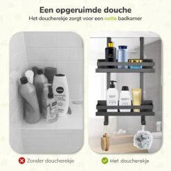 Doucherek Zonder Boren - Zwart - 2-Laags Doucherekje - Hangend Aan Douchewand -Badkamer Wijs 1200x1200 2478