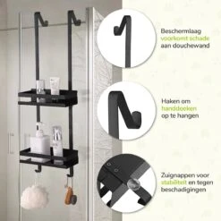 Doucherek Zonder Boren - Zwart - 2-Laags Doucherekje - Hangend Aan Douchewand -Badkamer Wijs 1200x1200 2479