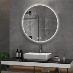 SensaHome - Led Wandspiegel Rond - Ronde Badkamerspiegel Frameloos Met LED Verlichting - Wand Gemonteerd - Anti-Condens - 2700K/4500K/6400K - Warm/Neutraal/Koud Wit - 70CM -Badkamer Wijs 1200x1200 25