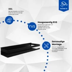 SanitairXL - Doucherek Zwart RVS - 50 Cm Breed - Badkamer Rekje - Douche Rekje - Wandrekje - Hangend Doucherek - Keuken Wandrek -Badkamer Wijs 1200x1200 2505