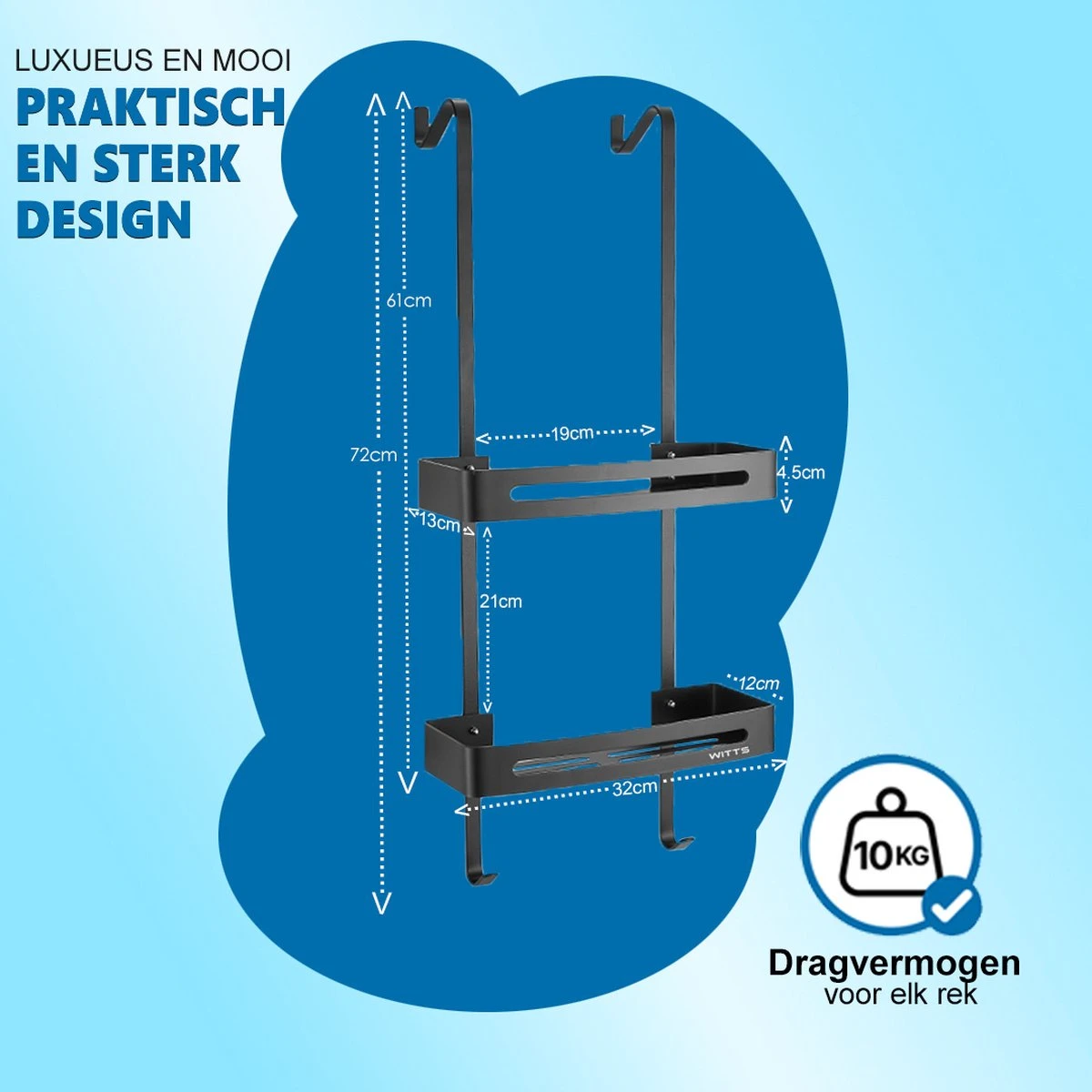 WITTS Doucherek - 2 Laags - Doucherek Zonder Boren - Doucherek Hangend - Doucherekje – Roestvrijj 5 WITTS Doucherek - 2 Laags - Doucherek Zonder Boren - Doucherek Hangend - Doucherekje – Roestvrijj - Afbeelding 3