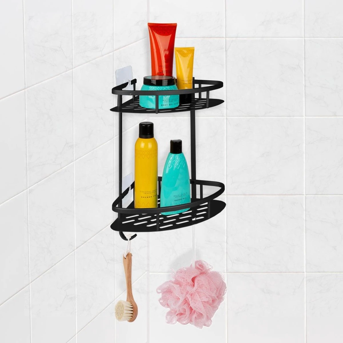 Merkloos Zelfklevend Doucherek 2 Laags - Ophangbaar Hoek Badrek Met Zuignap - Hangend Badkamer Rekje - Douchemandje - Geschikt Voor Muur/Wand Bevestiging - Ophangen Zonder Boren En Schroeven - Roestvrij - Mat Zwart 4 Merkloos Zelfklevend Doucherek 2 Laags - Ophangbaar Hoek Badrek Met Zuignap - Hangend Badkamer Rekje - Douchemandje - Geschikt Voor Muur/Wand Bevestiging - Ophangen Zonder Boren En Schroeven - Roestvrij - Mat Zwart - Afbeelding 2