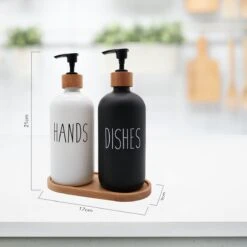 MAESON Glazen Zeepdispener Set Voor Handzeep En Afwasmiddel – Zeeppompje Keuken – Keukenaccesoires - Zwart/Wit -Badkamer Wijs 1200x1200 252