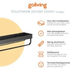 Goliving Doucherek Zonder Boren - Doucherekje- Badkamerrek 2 Laags - Hangend - Wandrek - RVS - Opbergrek - 40cm - Zwart -Badkamer Wijs 1200x1200 2543