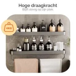 Goliving Doucherek Zonder Boren - Doucherekje- Badkamerrek 2 Laags - Hangend - Wandrek - RVS - Opbergrek - 40cm - Zwart -Badkamer Wijs 1200x1200 2544