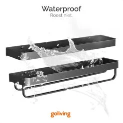 Goliving Doucherek Zonder Boren - Doucherekje- Badkamerrek 2 Laags - Hangend - Wandrek - RVS - Opbergrek - 40cm - Zwart -Badkamer Wijs 1200x1200 2547